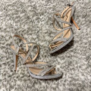 Nina Elegant Silver Rhinestone Strappy Heels